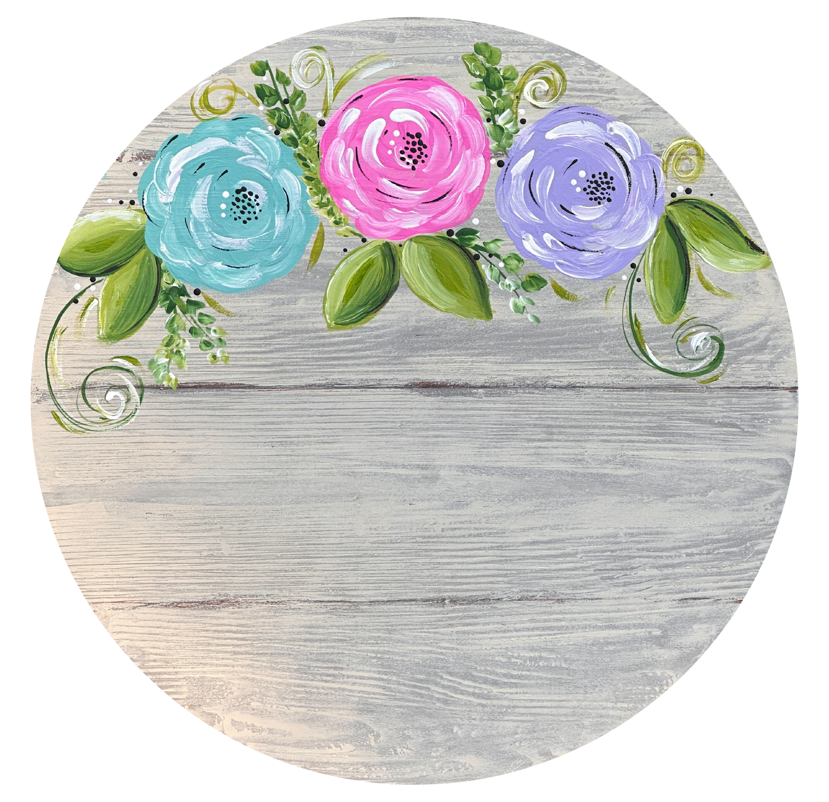 SPRINKLED WITH HEARTS CIRCLE WITH BLUE PINK AND PURPLE FLOWERS