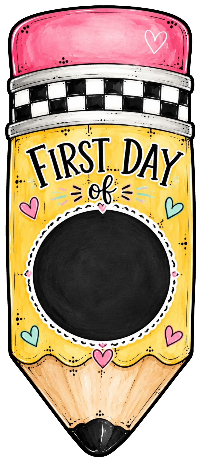 SPRINKLED WITH HEARTS YELLOW PENCIL PINK ERASER FIRST DAY