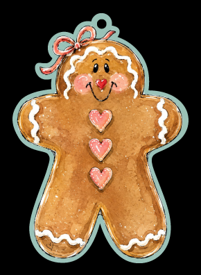 SPRINKLED WITH HEARTS GINGERBREAD GIRL RED BOW RED HEARTS