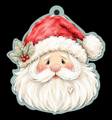 SPRINKLED WITH HEARTS SANTA CLAUSE RED HAT HOLLY LEAF AND BERRIES