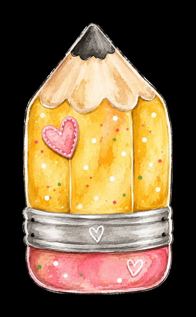 SPRINKLED WITH HEARTS YELLOW PENCIL WITH PINK HEART