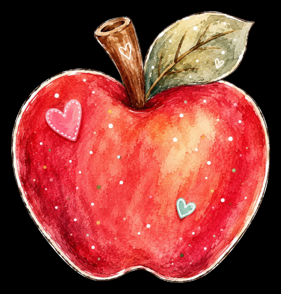 SPRINKLED WITH HEARTS RED APPLE WITH PINK HEART