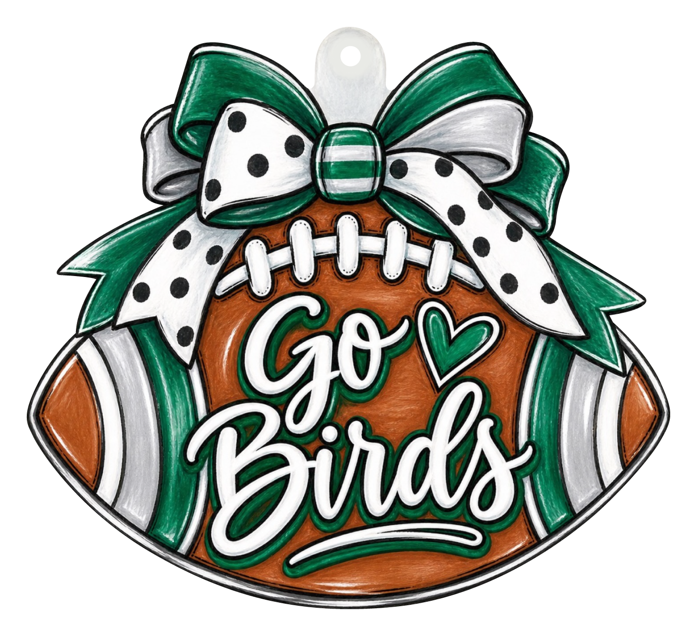 SPRINKLED WITH HEARTS FOOTBALL GREEN AND WHITE GO BIRDS BLACK DOTS