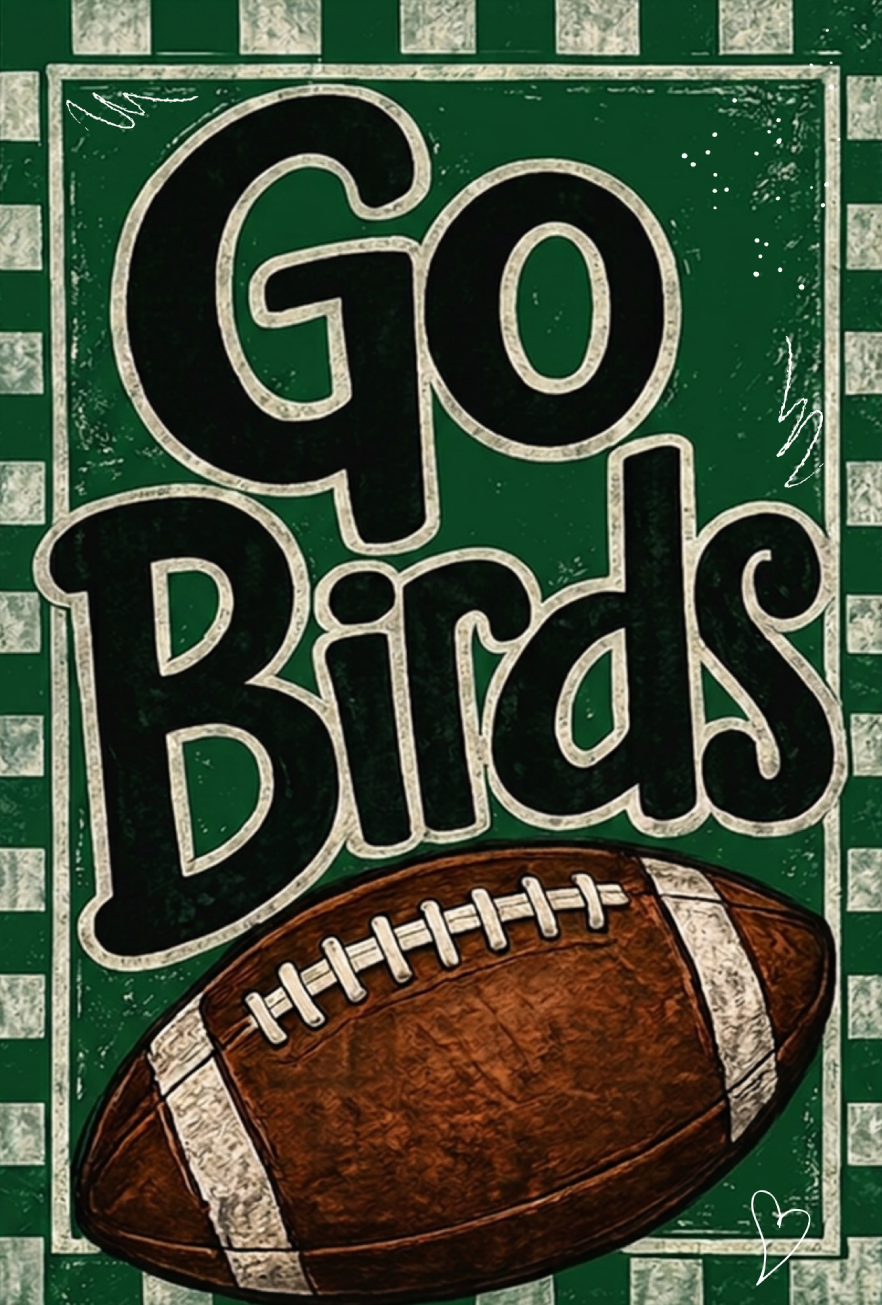 SPRINKLED WITH HEARTS GO BIRDS GREEN BACKGROUND FOOTBALL