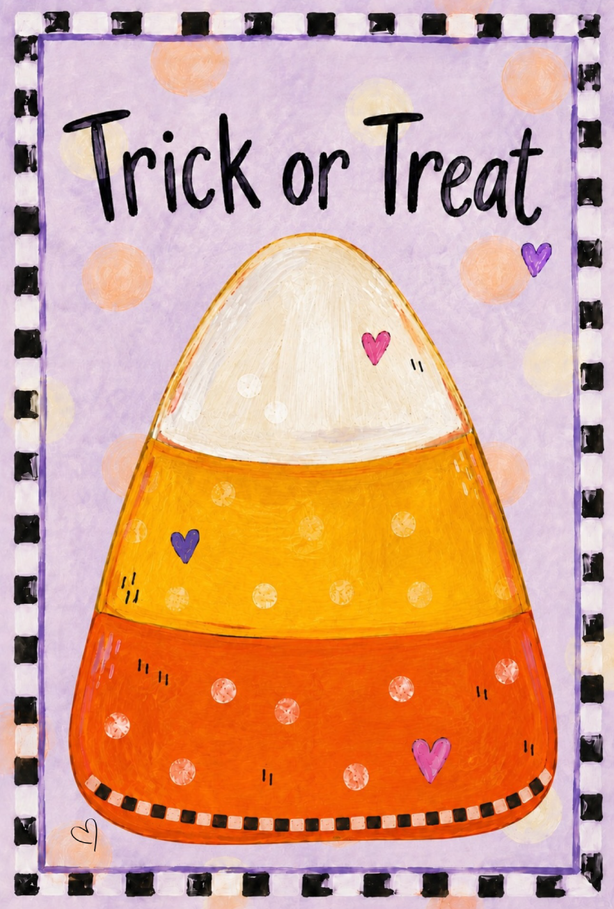 SPRINKLED WITH HEARTS CANDY CORN TRICK OR TREAT