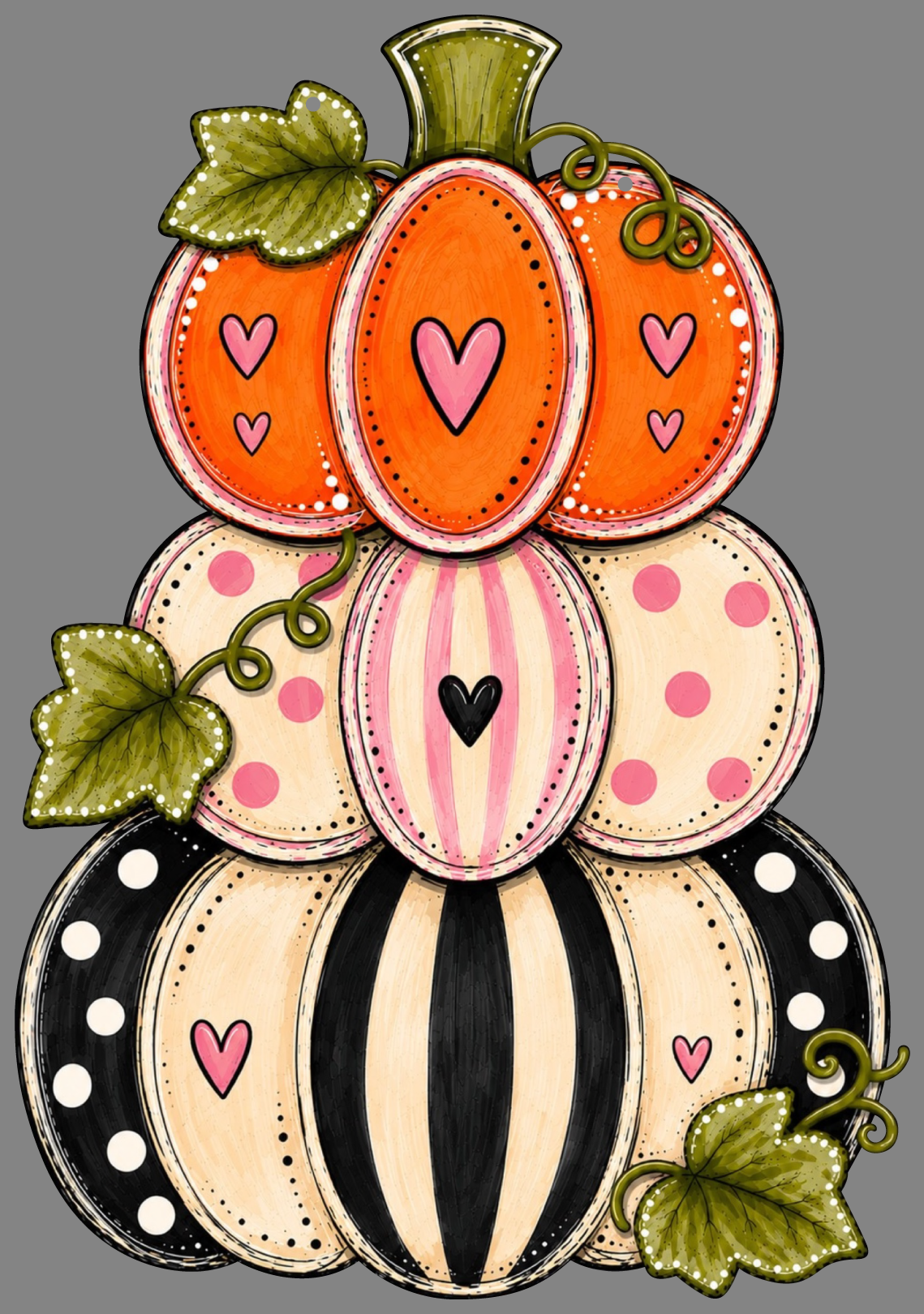 SPRINKLED WITH HEARTS STACKED PUMPKINS BLACK WHITE PINK WHITE AND ORANGE PINK HEART