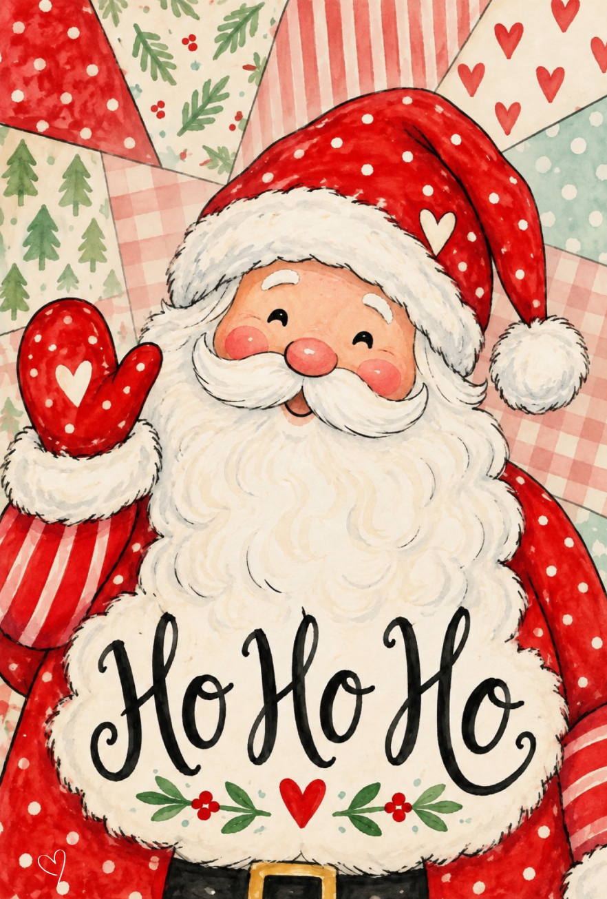 SPRINKLED WITH HEARTS SANTA IN RED SUIT HO HO HO