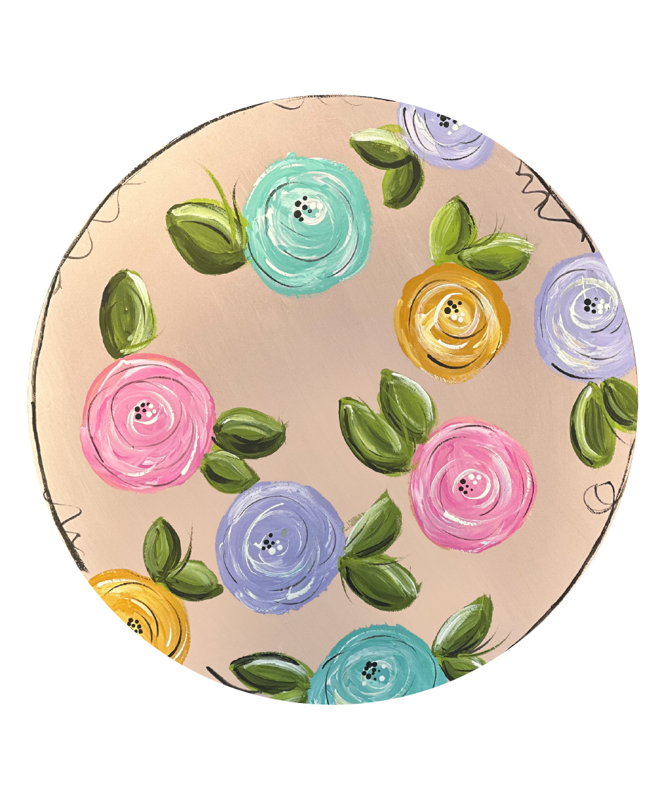SPRINKLED WITH HEARTS CIRCLE WITH FLOWERS OF SEVERAL COLORS