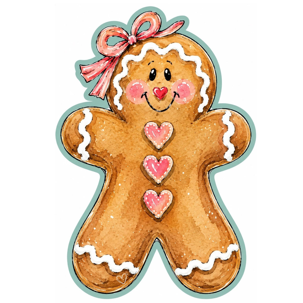 SPRINKLED WITH HEARTS GIRL GINGERBREAD GIRL WITH HEARTS AND PINK RIBBON