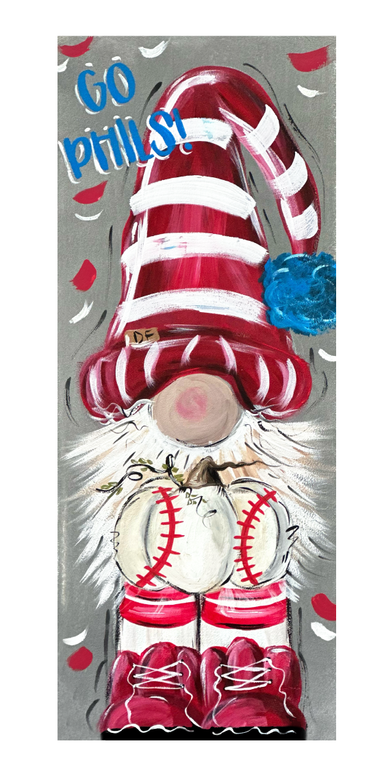 SPRINKLED WITH HEARTS GO PHILS GNOME WITH BASEBALL PUMPKIN