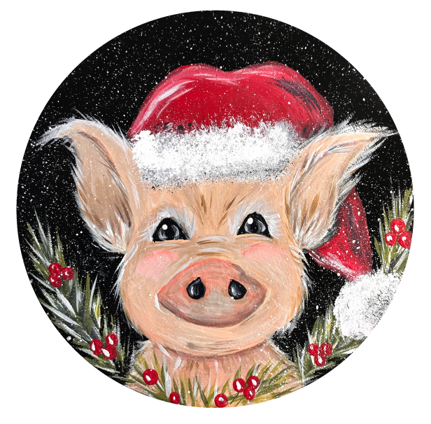 SPRINKLED WITH HEARTS PIG WITH SANTA HAT