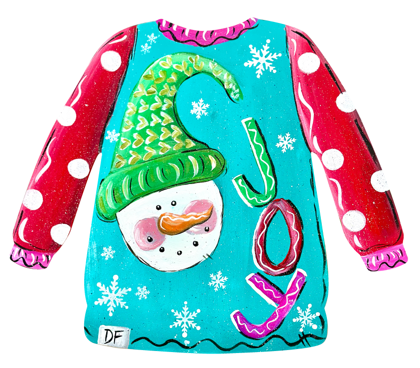 SPRINKLED WITH HEARTS UGLY SNOWMAN SWEATER WITH JOY