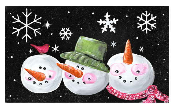 SPRINKLED WITH HEARTS RECTANGLE WITH SNOWMAN HEADS ON STAND