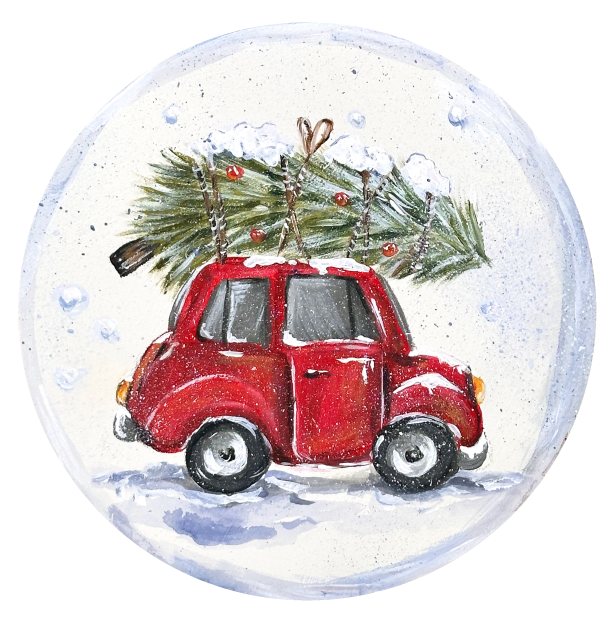 SPRINKLED WITH HEARTS CAR WITH CHRISTMAS TREE