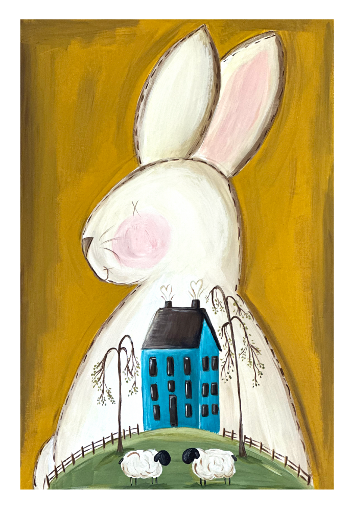 SPRINKLED WITH HEARTS RABBIT WITH SHEEP AND HOUSE