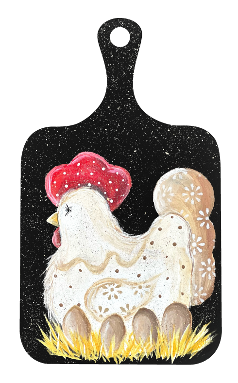 SPRINKLED WITH HEARTS CUTTING BOARD WITH CHICKEN AND EGGS