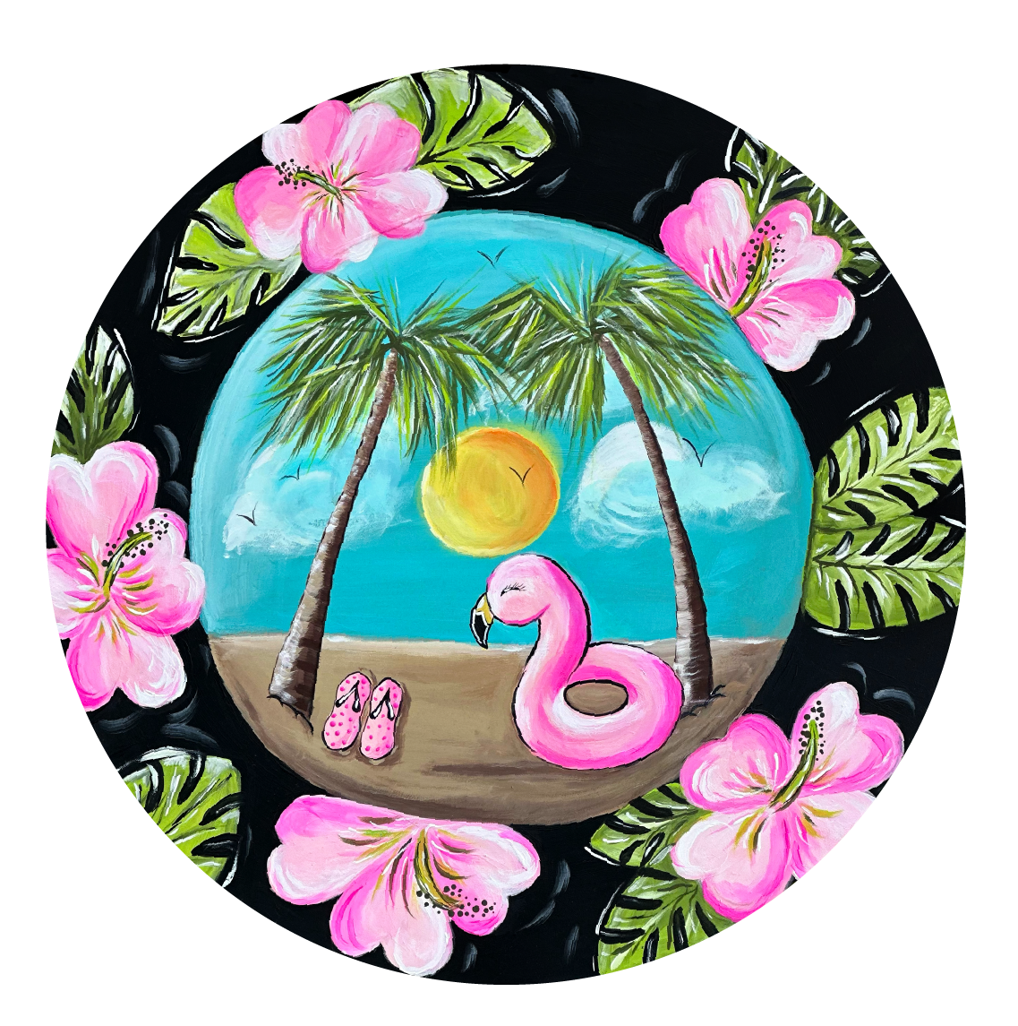 SPRINKLED WITH HEARTS CIRCLE WITH FLAMINGO FLOATIE