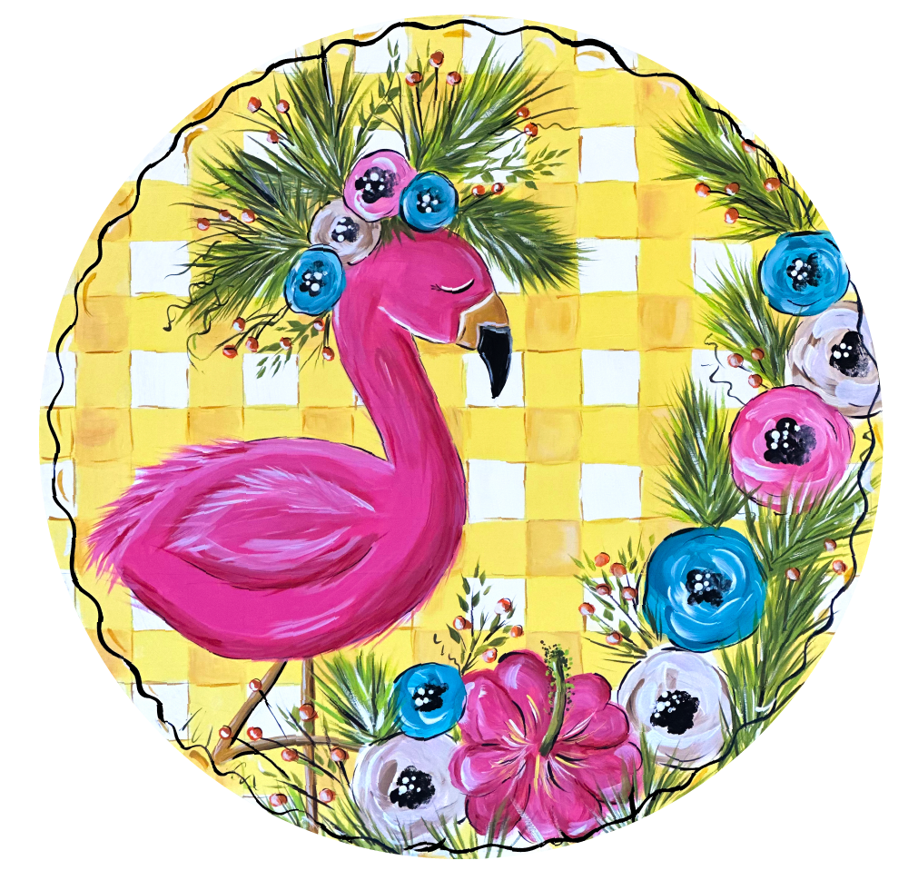 SPRINKLED WITH HEARTS FLAMINGO WITH COLORFUL FLOWERS