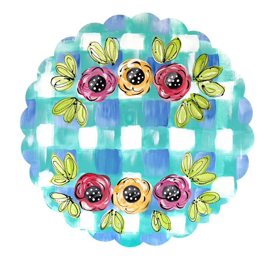 SPRINKLED WITH HEARTS SCALLOPED CIRCLE WITH FLOWERS