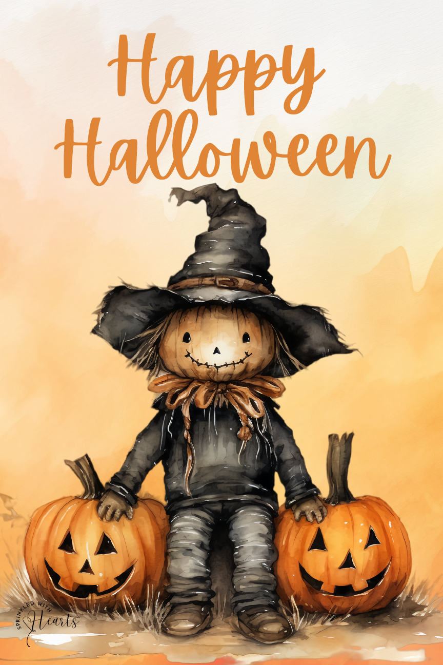 SPRINKLED WITH HEARTS HAPPY HALLOWEEN SCARECROW
