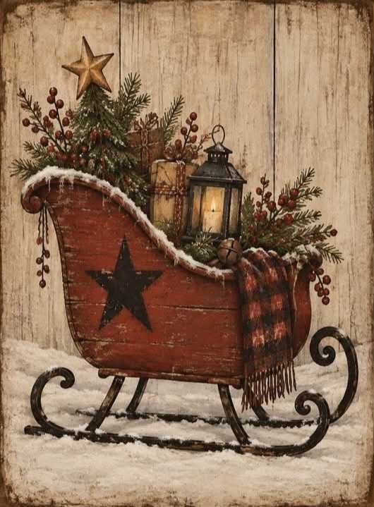 Print Ready Rustic Christmas Sleigh  Door Hanger –  Full Color MDF Front Door Decor