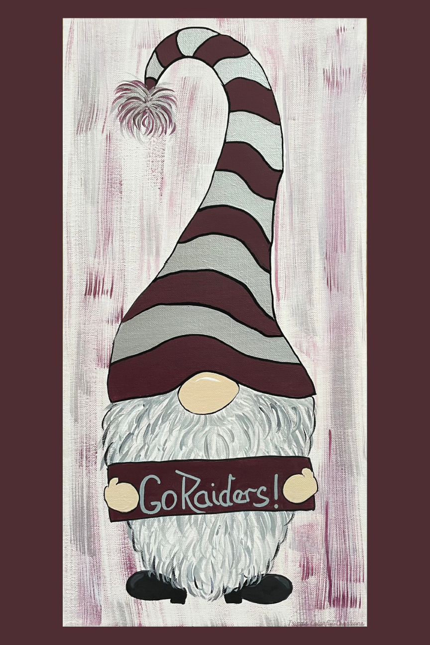 TRINA'S COLORFUL CREATIONS BROWN BORDER WITH GNOME AND BROWN AND GRAY HAT GO RAIDERS
