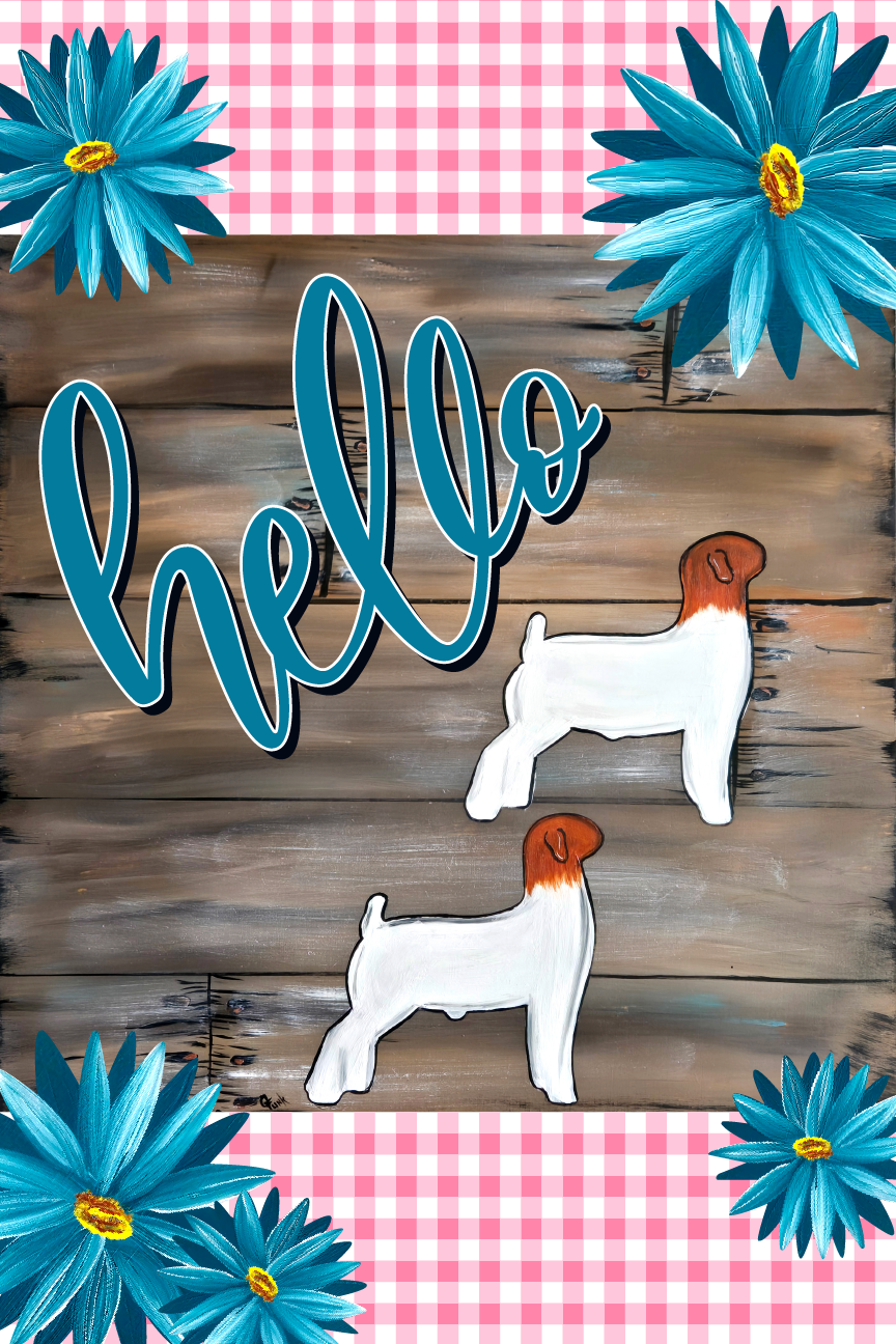 THE FUNKY GOAT HELLO GOATS AND BLUE FLOWERS