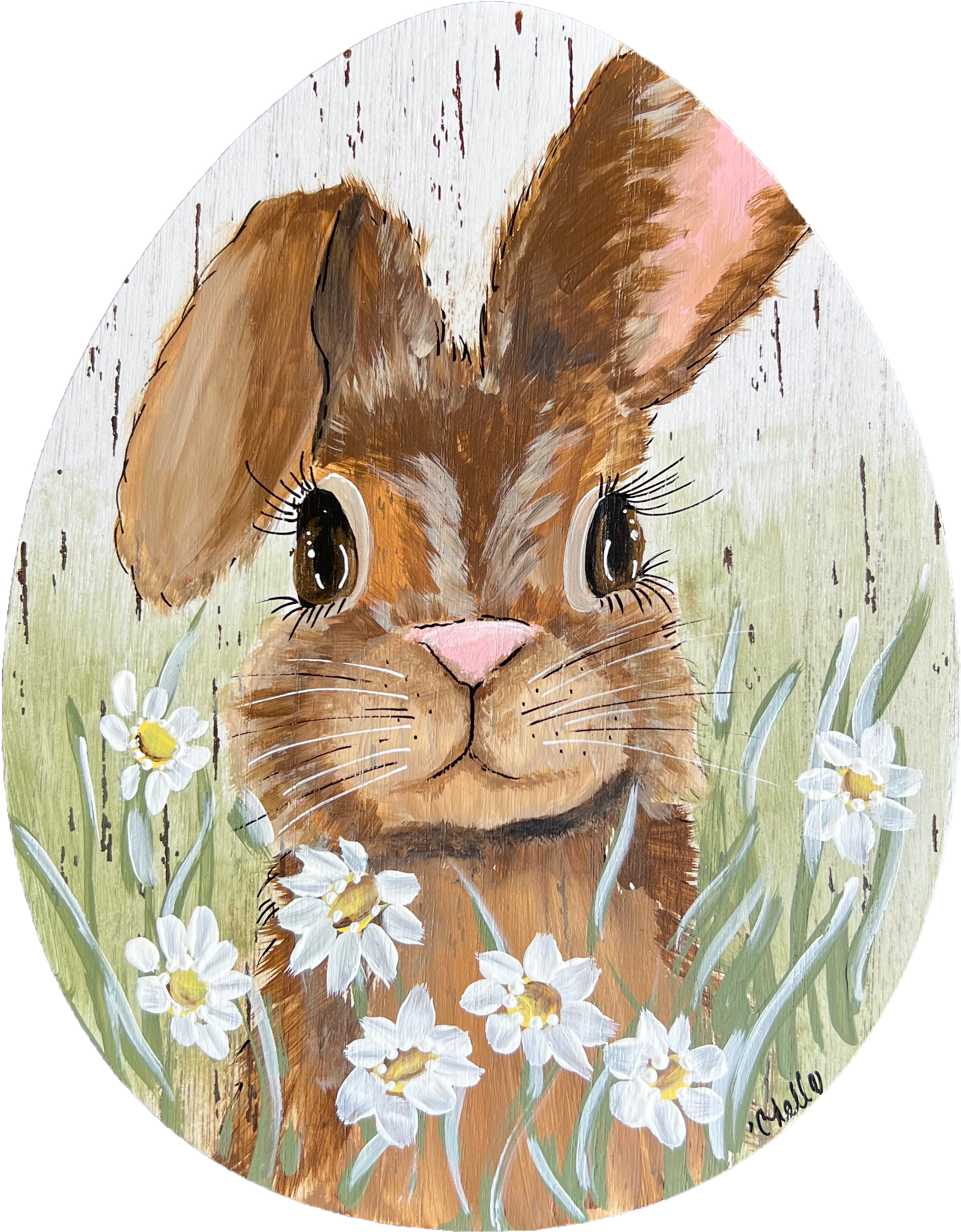 THE HAPPY BUTTERFLY BROWN BUNNY ON EGG