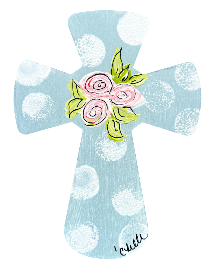 THE HAPPY BUTTERFLY BLUE CROSS WITH 3 FLOWERS