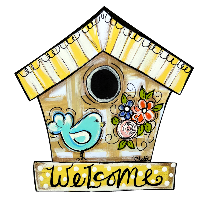 THE HAPPY BUTTERFLY WELCOME BIRDHOUSE WITH BLUE BIRD
