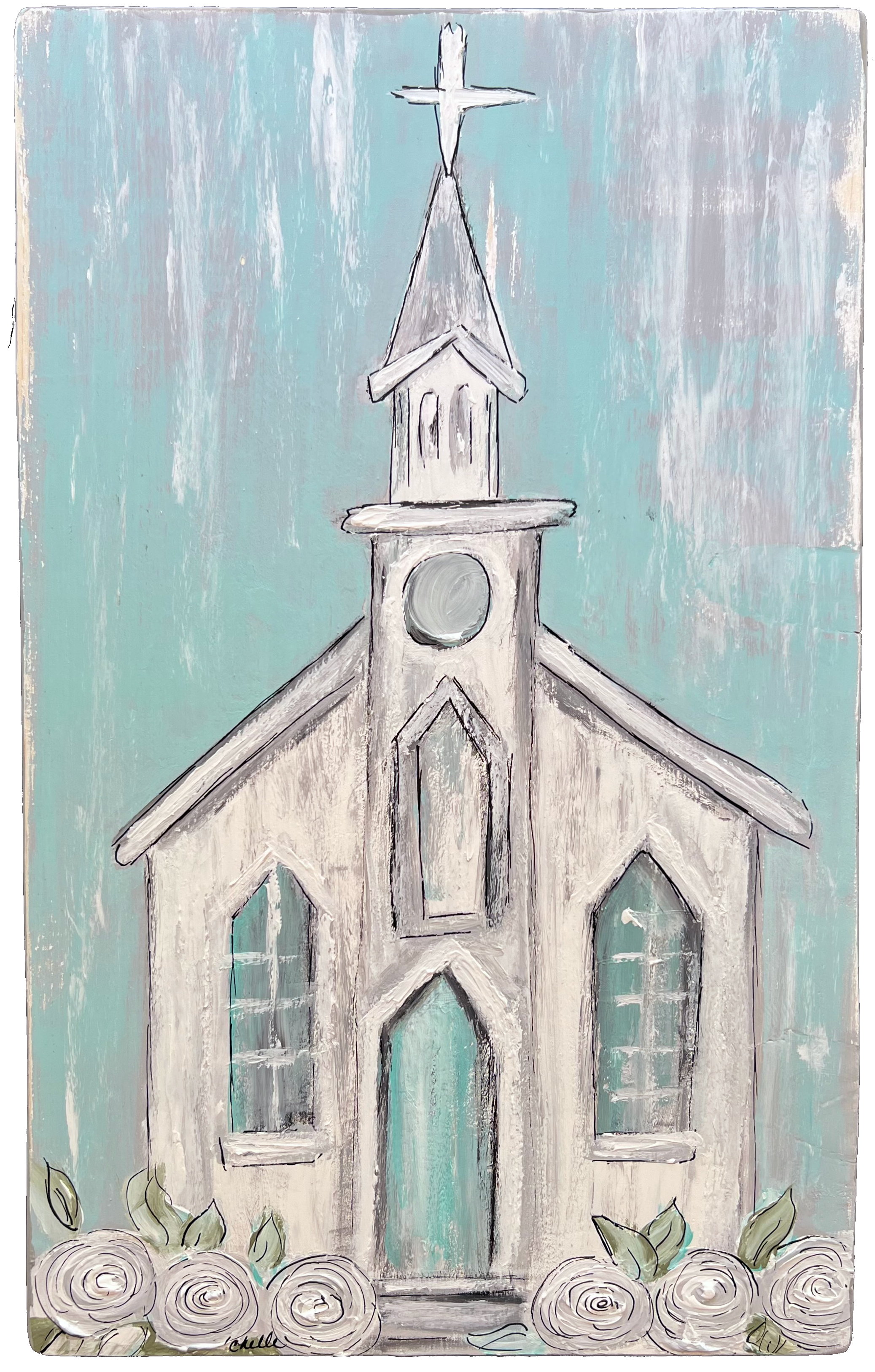 THE HAPPY BUTTERFLY CHAPEL WITH TEAL DOOR AND WINDOWS