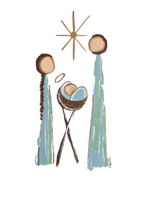 THE HAPPY BUTTERFLY JOSEPH MARY AND BABY JESUS WITH STAR