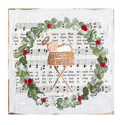 THE HAPPY BUTTERFLY BABY JESUS WITH WREATH AND MUSIC