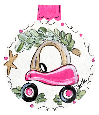 THE HAPPY BUTTERFLY ORNAMENT WITH PINK BUGGY CAR