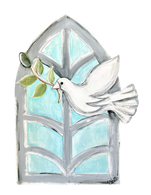 THE HAPPY BUTTERFLY CHURCH WINDOW WITH DOVE