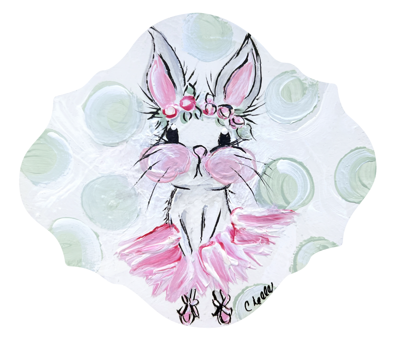 THE HAPPY BUTTERFLY RABBIT WITH TUTU ON PLAQUE