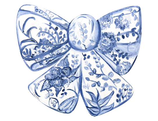 THE HAPPY BUTTERFLY BOW WITH BLUE FLOWERS