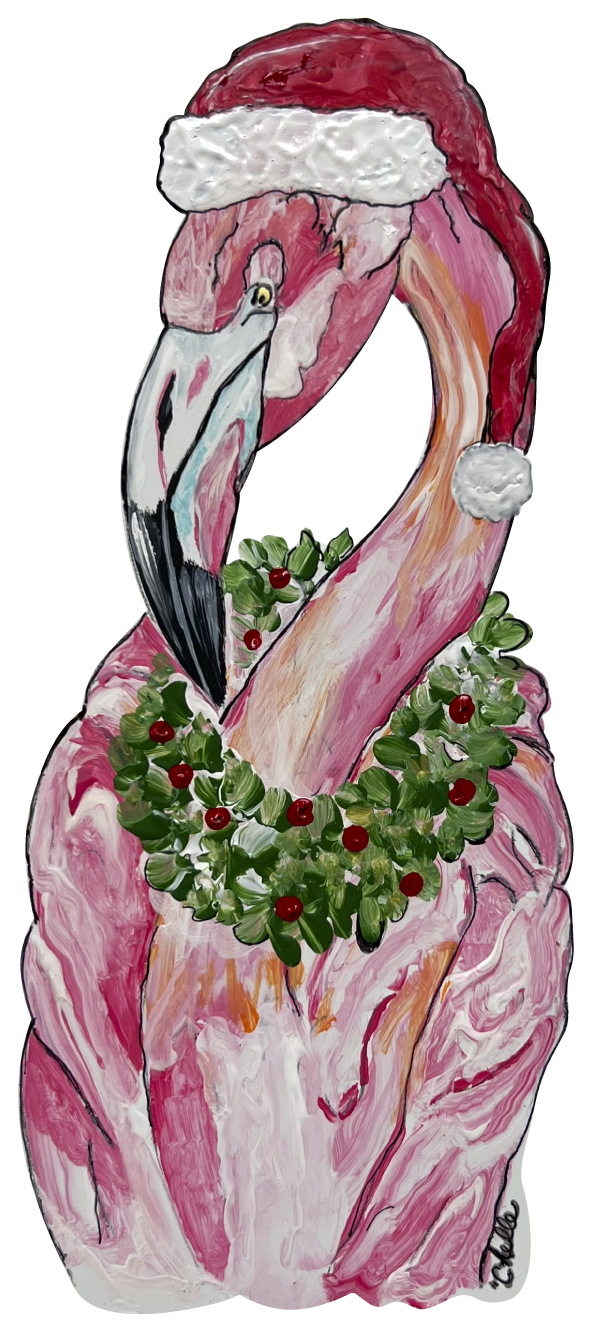 THE HAPPY BUTTERFLY FLAMINGO WITH SANTA HAT