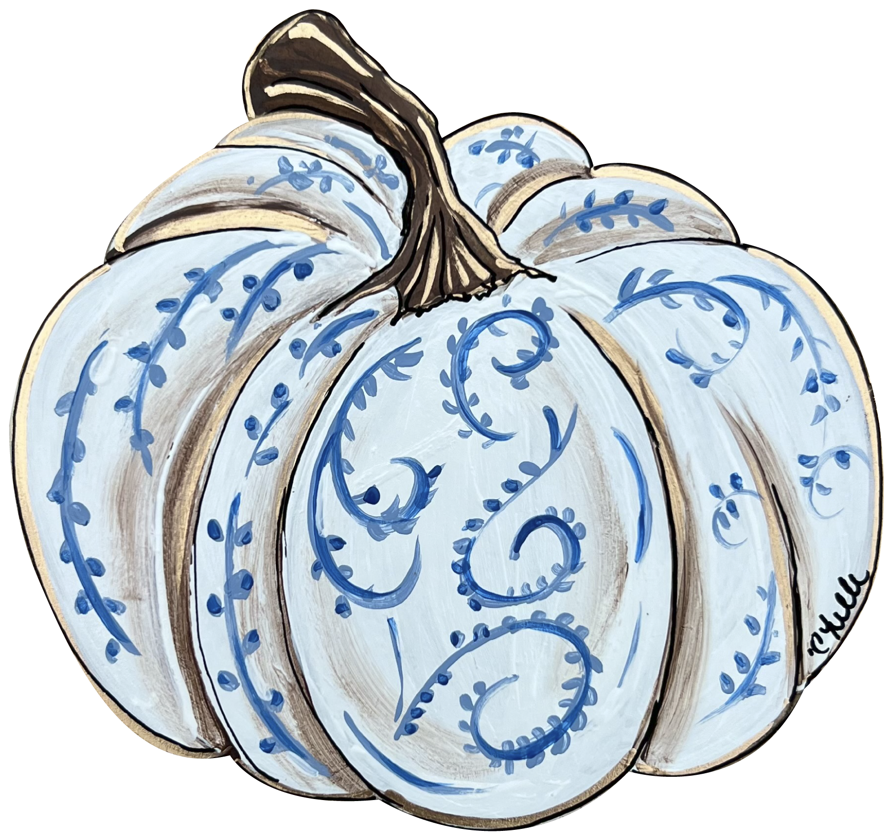 THE HAPPY BUTTERFLY WHITE PUMPKIN WITH BLUE DECOR