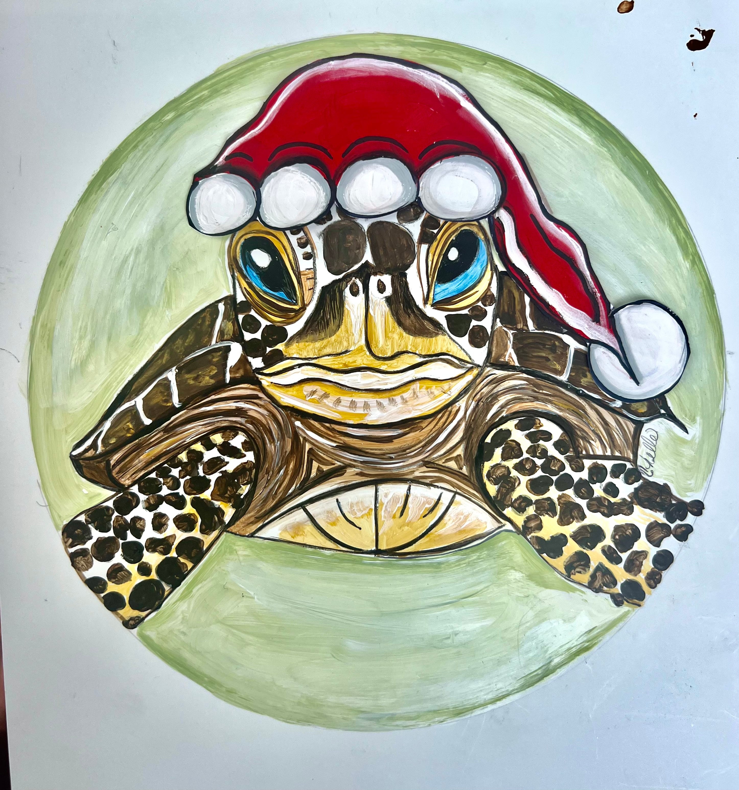 THE HAPPY BUTTERFLY TURTLE WITH SANTA HAT