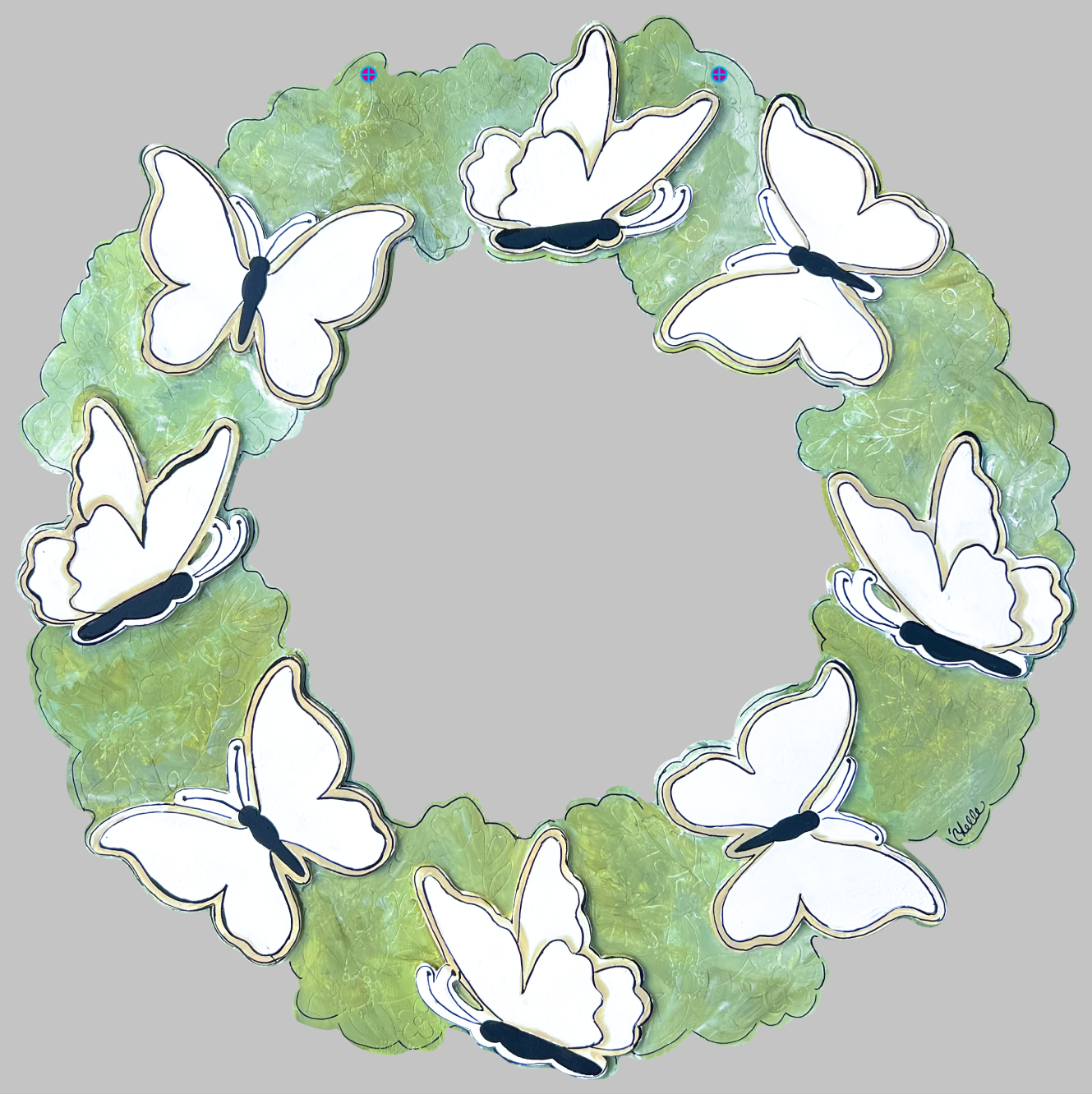 THE HAPPY BUTTERFLY GREEN WREATH WITH WHITE BUTTERFLYS
