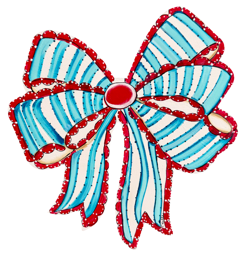 THE HAPPY BUTTERFLY BLUE WHITE RED STRIPE BOW