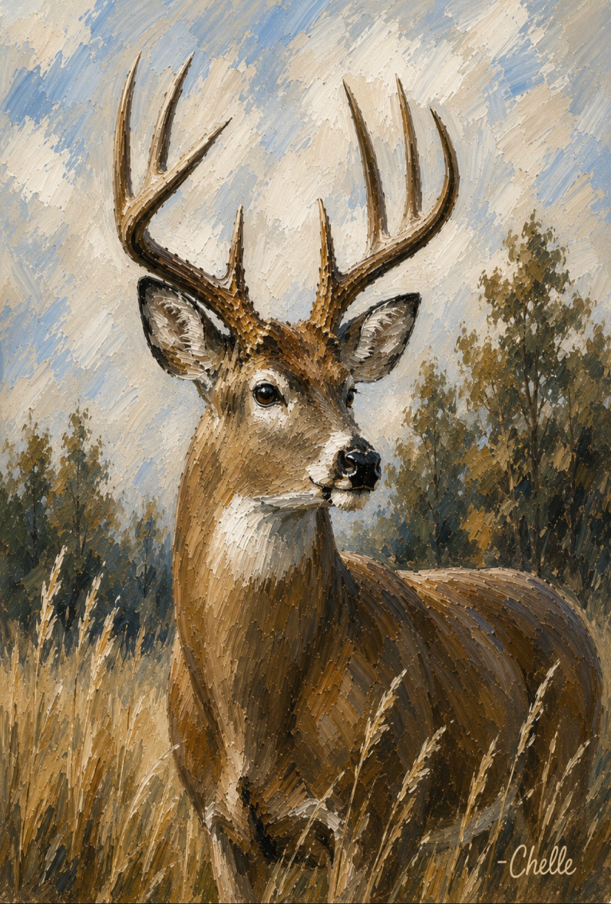 THE HAPPY BUTTERFLY BUCK DEER IN FIELD