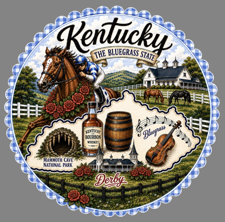 THE HAPPY BUTTERFLY KENTUCKY THE BLUEGRASS STATE HORSE RACING WHISKEY BARREL