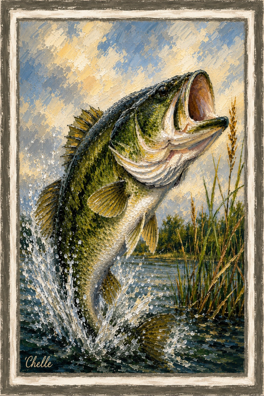 THE HAPPY BUTTERFLY LARGE MOUTH BASS JUMPING OUT OF THE LAKE