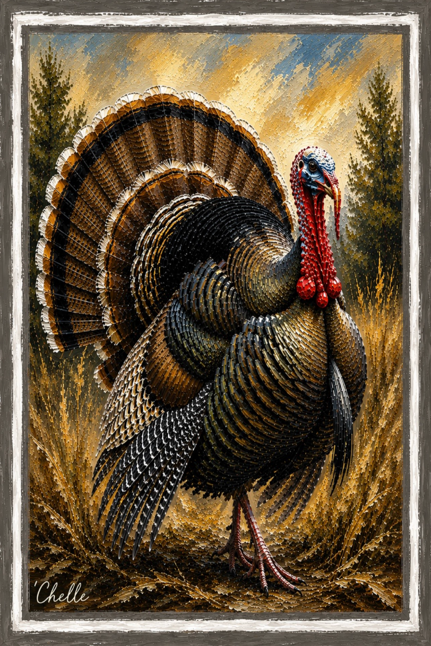 THE HAPPY BUTTERFLY TURKEY IN A FIELD