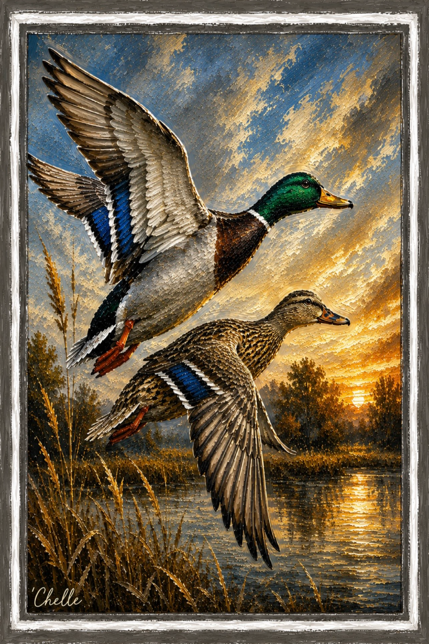 THE HAPPY BUTTERFLY TWO DUCKS FLYING OVER THE LAKE