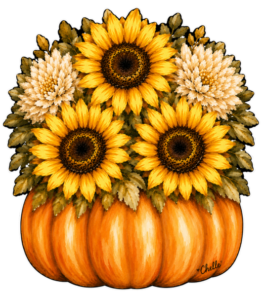 THE HAPPY BUTTERFLY BRIGHT ORANGE PUMPKIN WITH 3 SUNFLOWERS