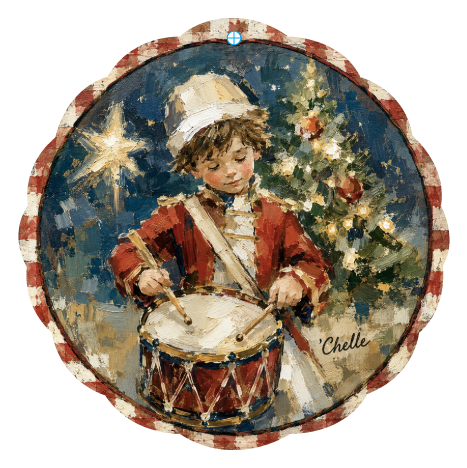 THE HAPPY BUTTERFLY DRUMMER BOY WITH RED AND WHITE BORDER