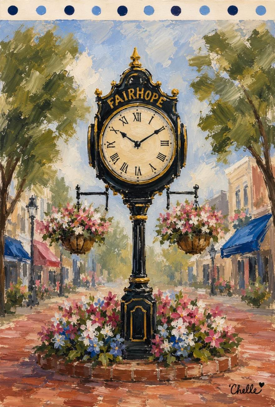 THE HAPPY BUTTERFLY CENTER CLOCK WITH BLUE RED AND WHITE FLOWERS BLUE CANOPY